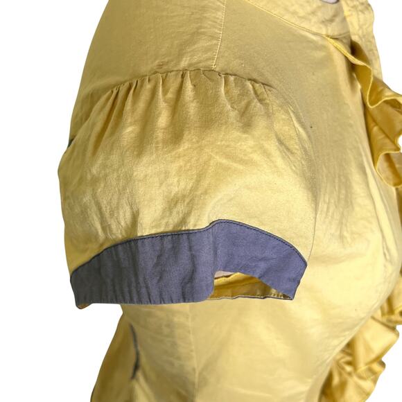 Anthropologie Floreat Morning Surprise Blouse Size 4 Yellow Embroidered Ruffled - Picture 8 of 16